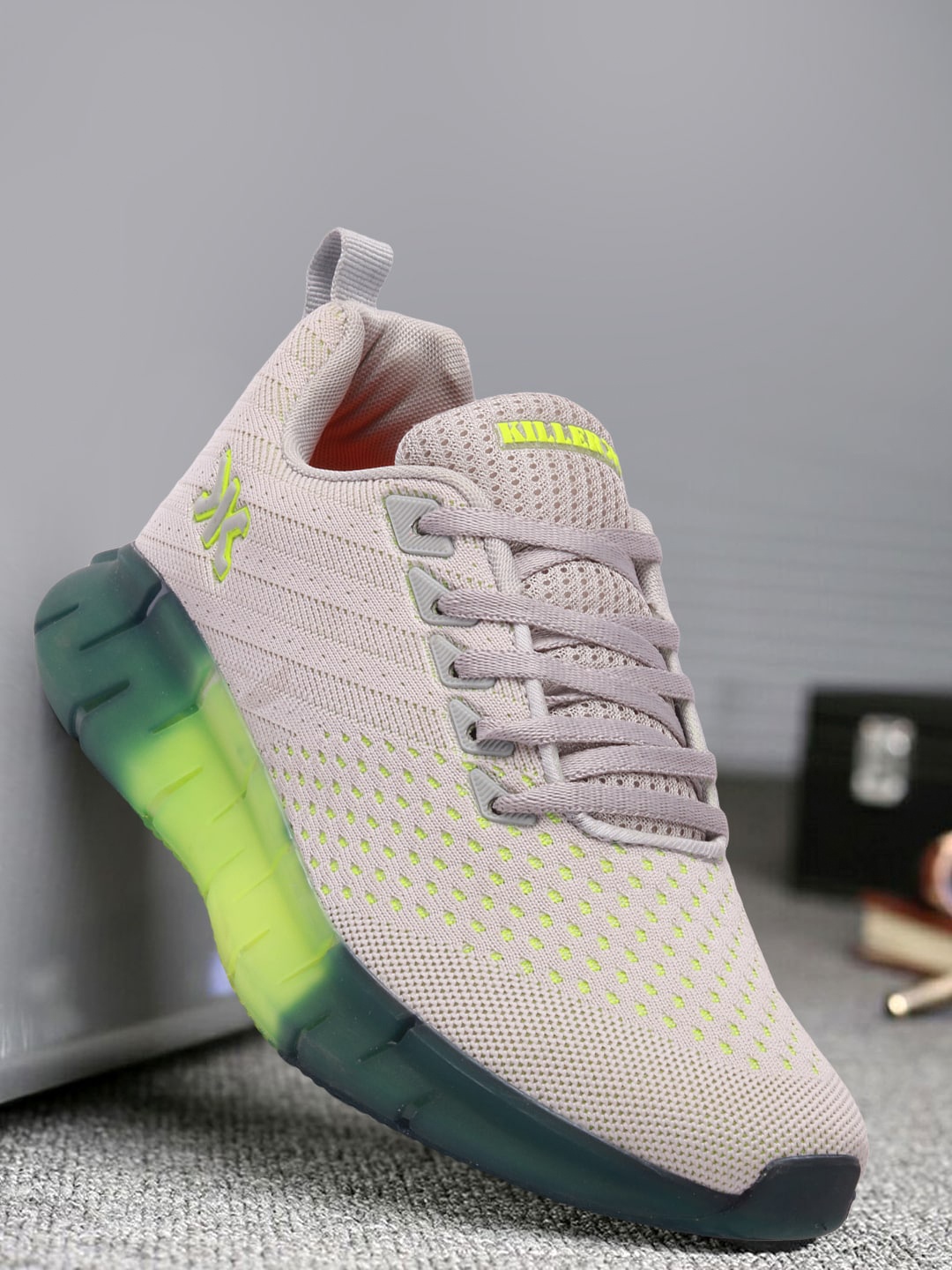 

Killer Men Grey & Green Solid Textile Running Sports Shoes