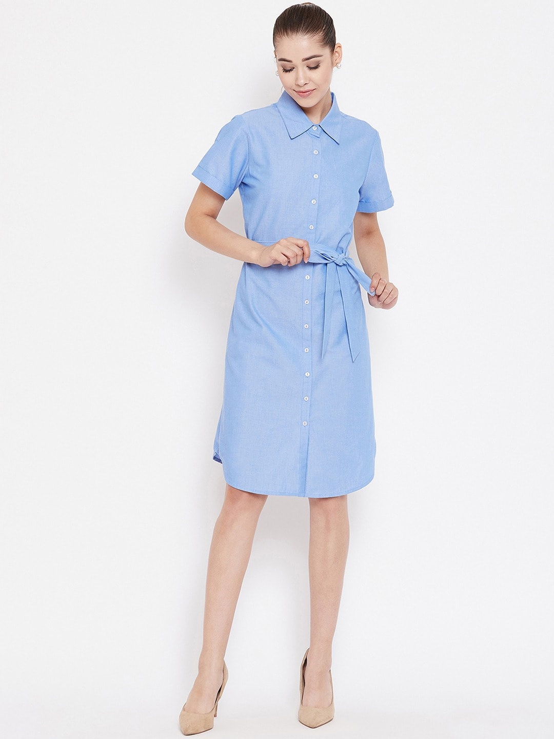 

Color Cocktail Women Blue Cotton Shirt Dress