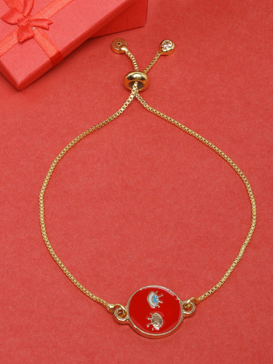 

DIVA WALK Women Gold-Toned & Red Brass Gold-Plated Charm Bracelet
