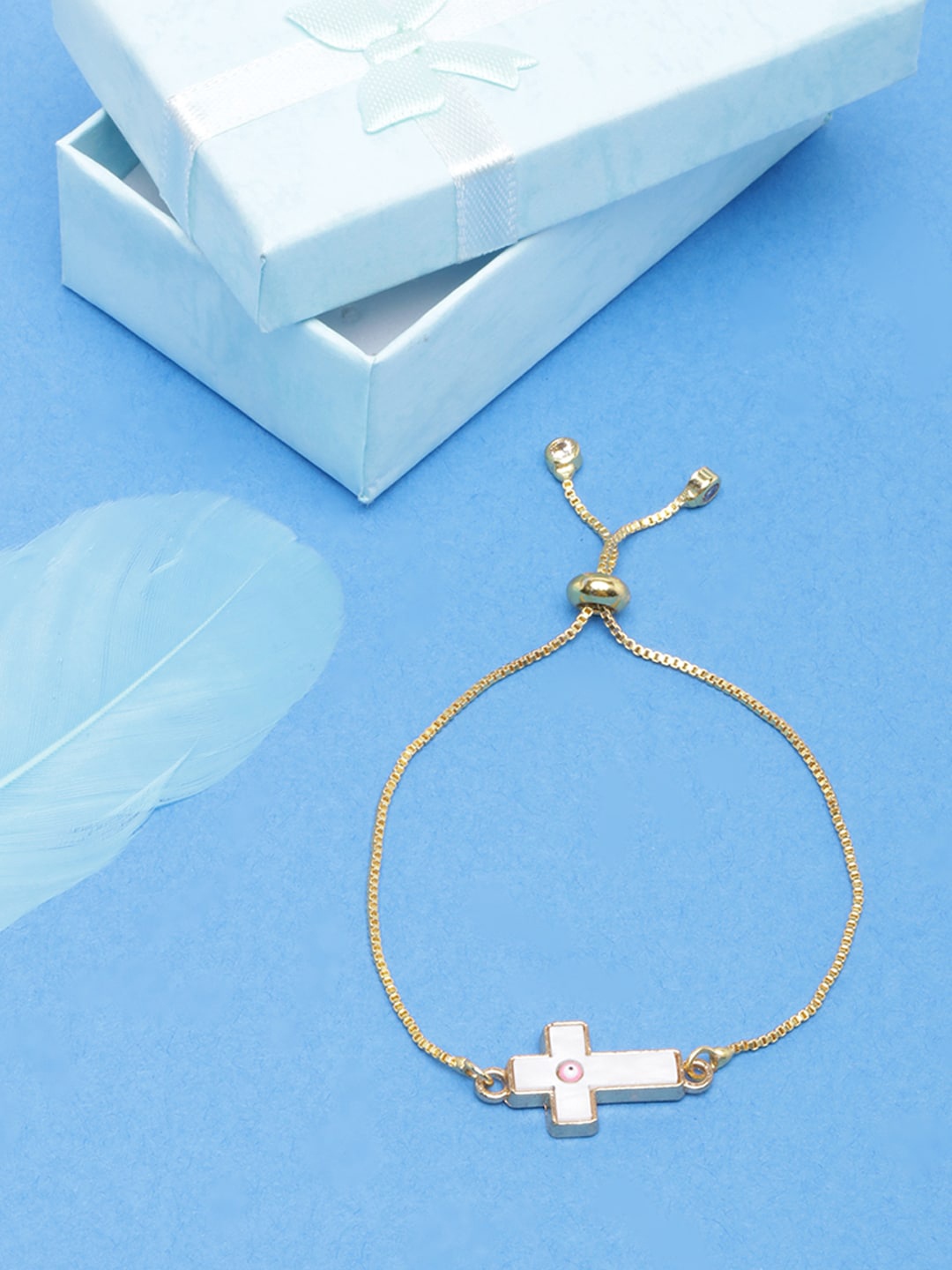 

DIVA WALK Women Gold-Toned & White Brass Gold-Plated Charm Bracelet