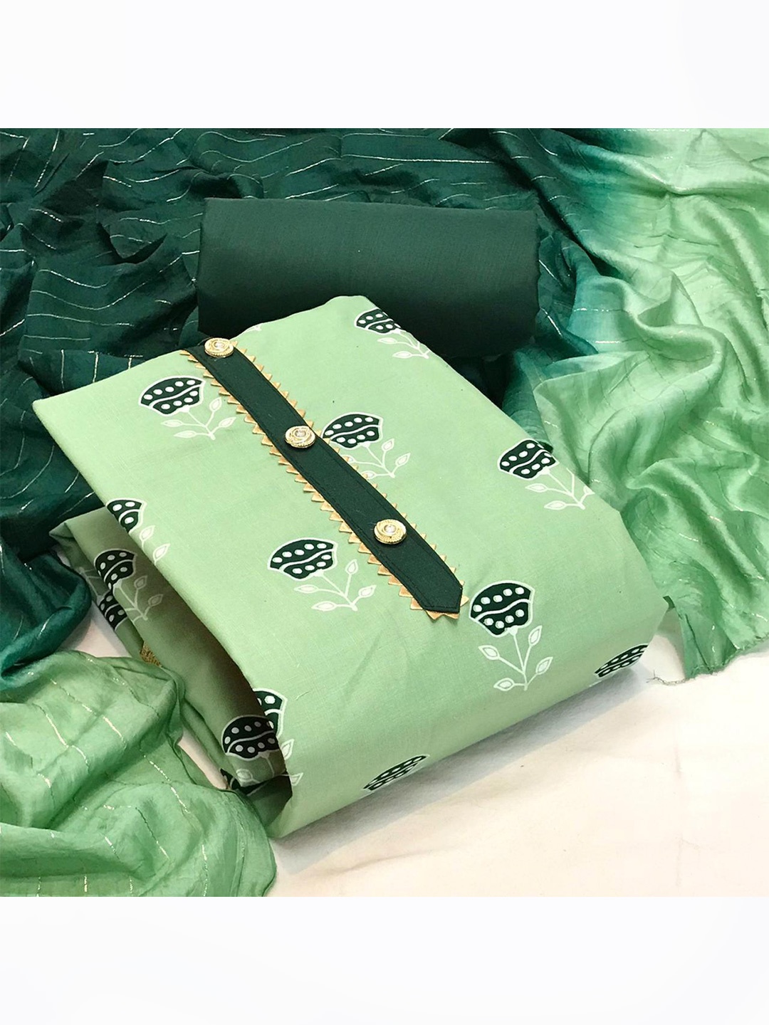 

MORLY Green & White Printed Unstitched Dress Material