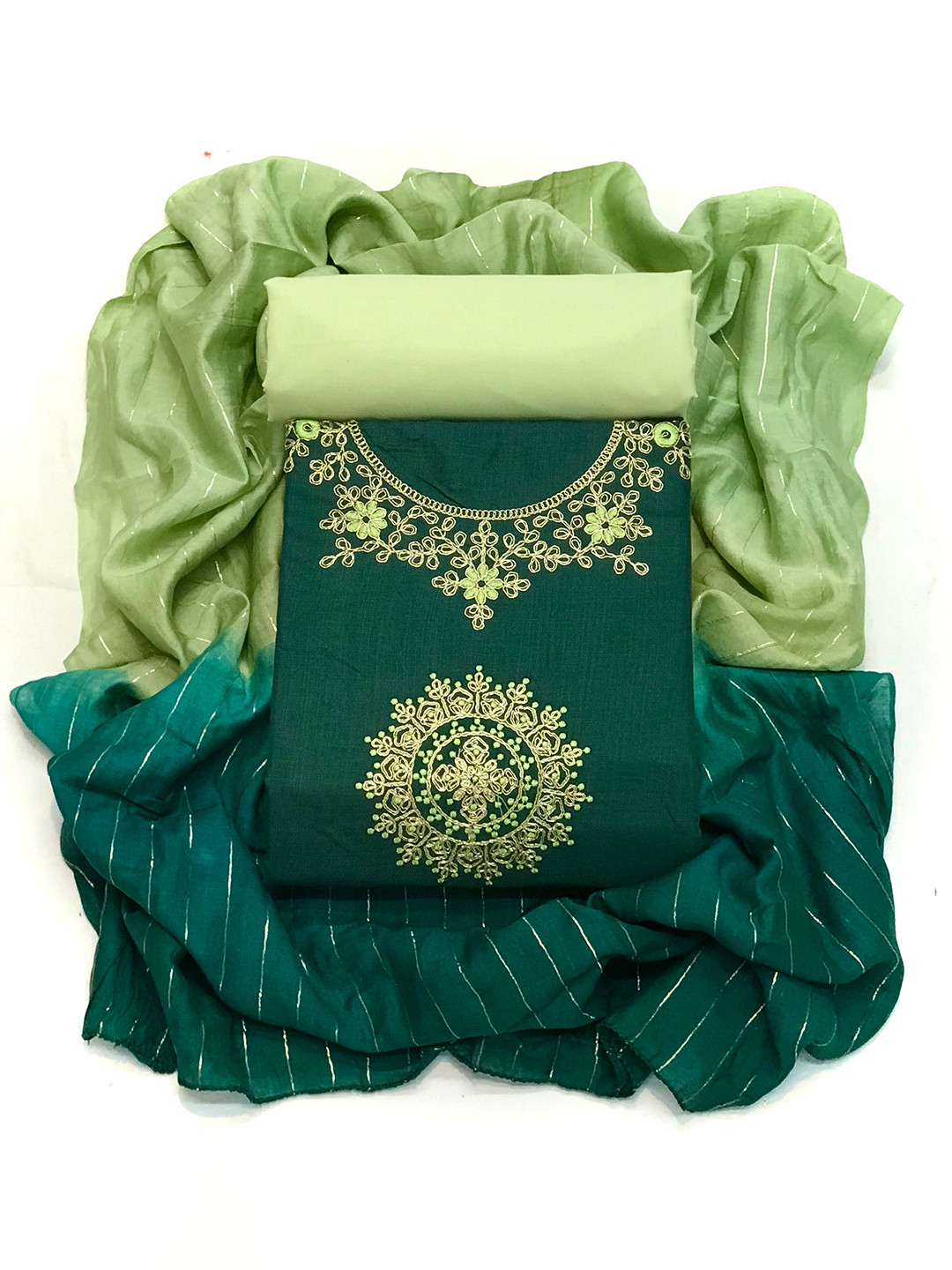 

MORLY Green & Gold-Toned Embroidered Unstitched Dress Material