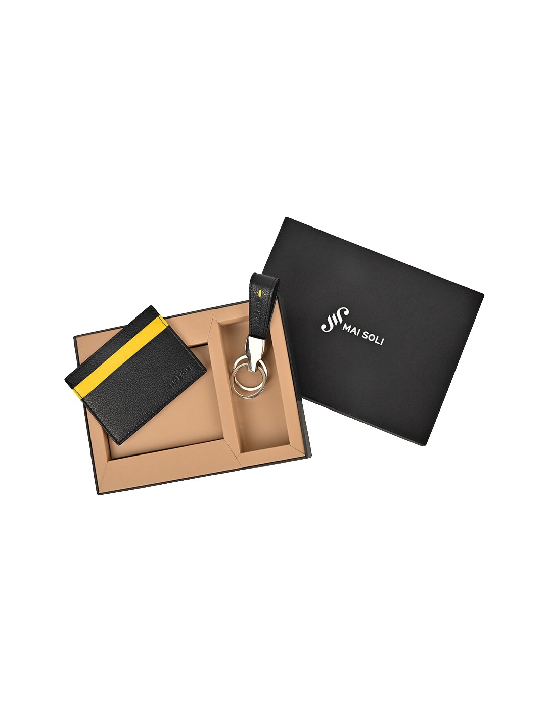 

MAI SOLI Men Neo Genuine Leather RFID Protected Card Holder & Key Ring Accessory Gift Set, Black