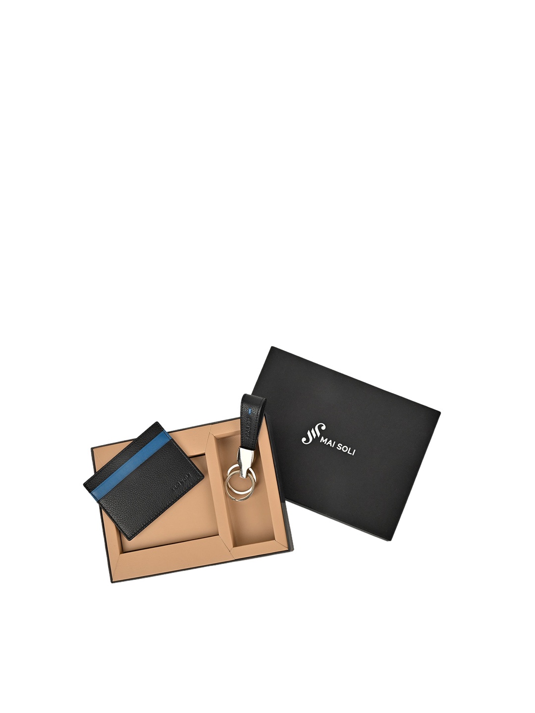 

MAI SOLI Men Neo Genuine Leather RFID Protected Card Holder & Key Ring Gift Set, Black