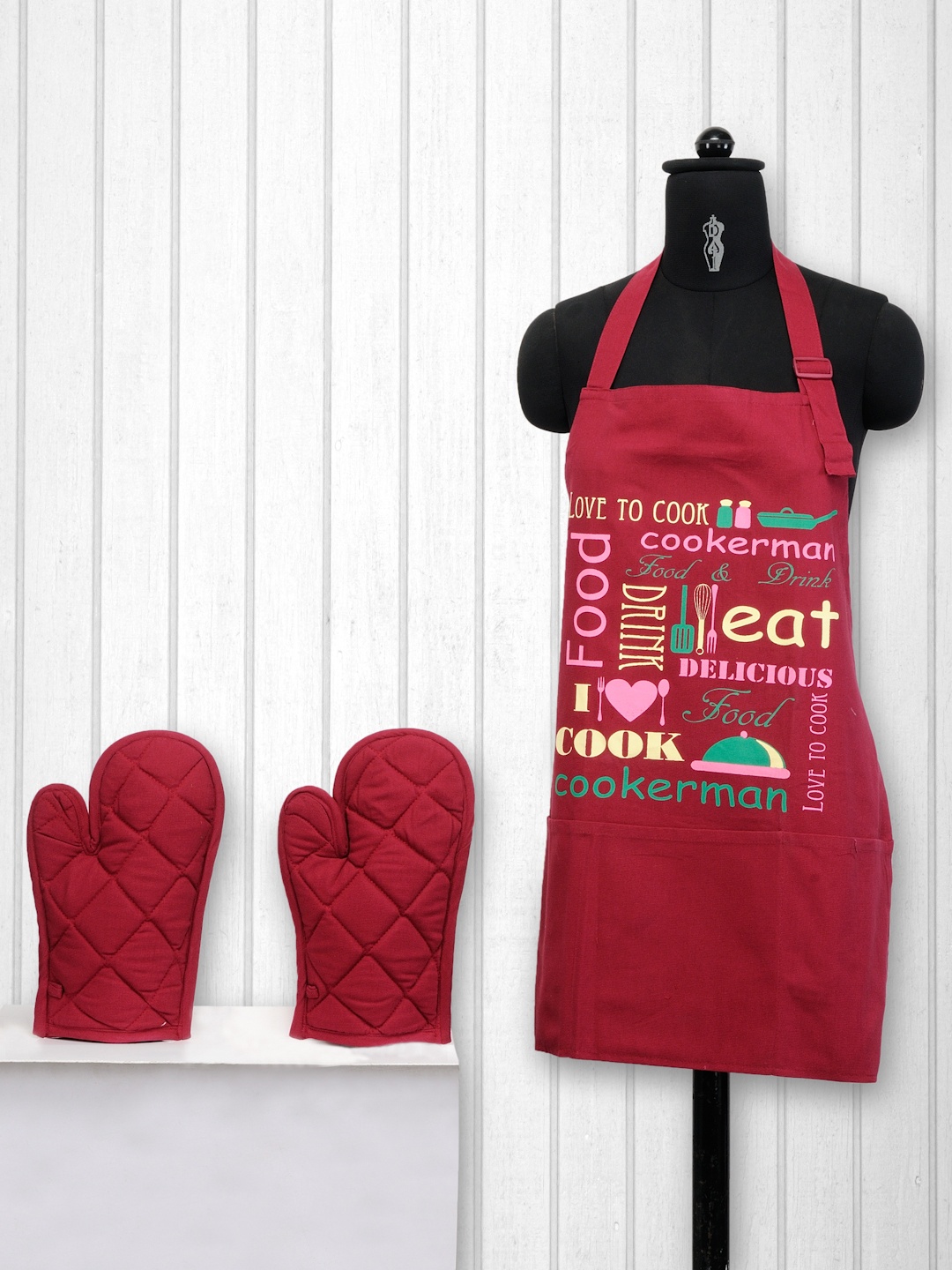 

SWAYAM Maroon Cotton Kitchen Linen Set