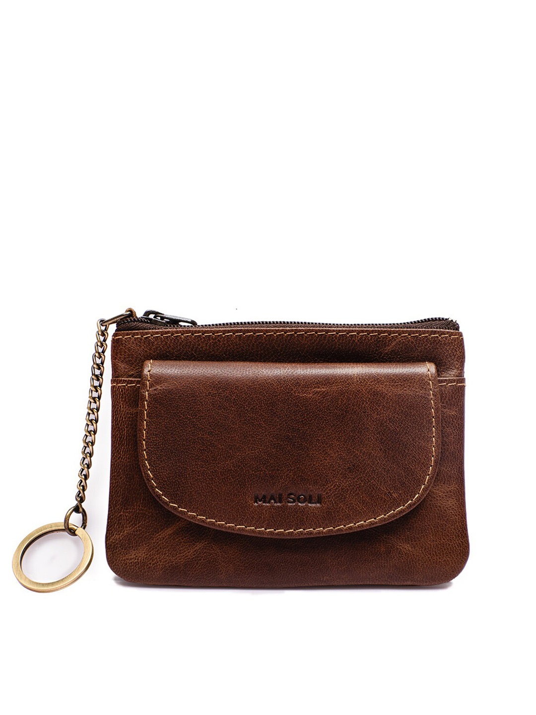 

MAI SOLI Unisex Dark Vintage Leather Zip Around Pouch with Key ring, Brown