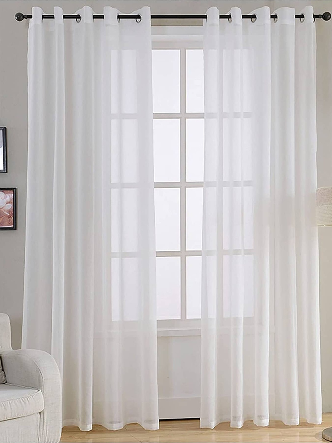 

SPACES Set Of 2 White Solid Cotton Sheer Long Door Curtains