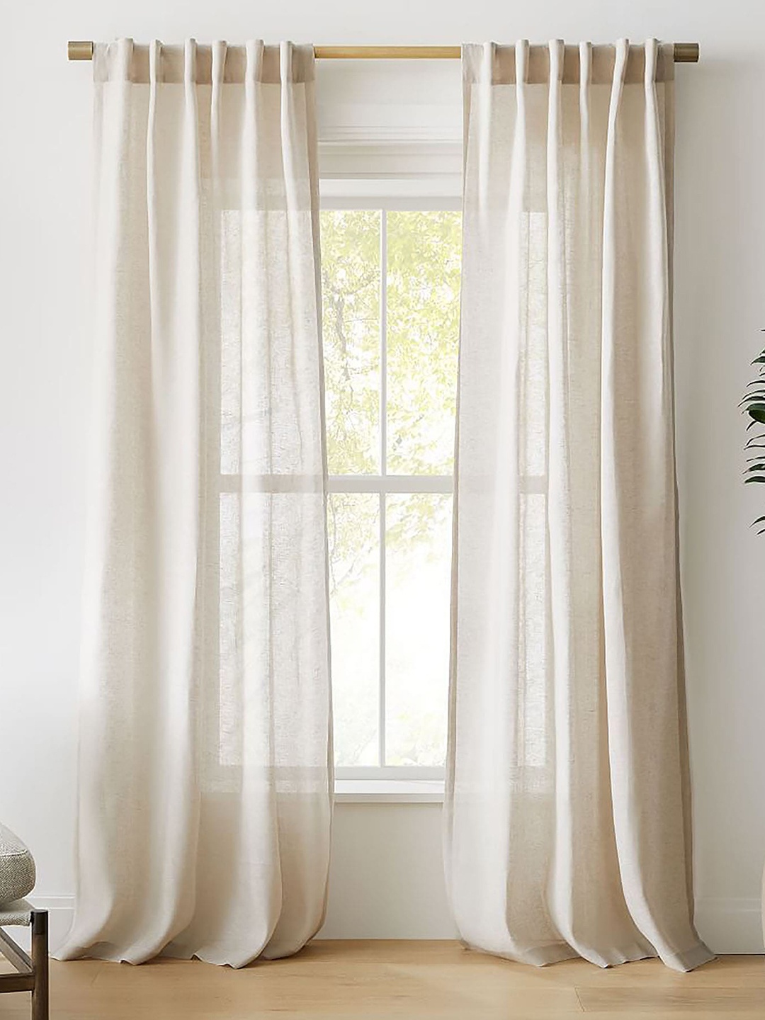 

SPACES Set Of 2 Off White Self Design Linen Sheer Window Curtains