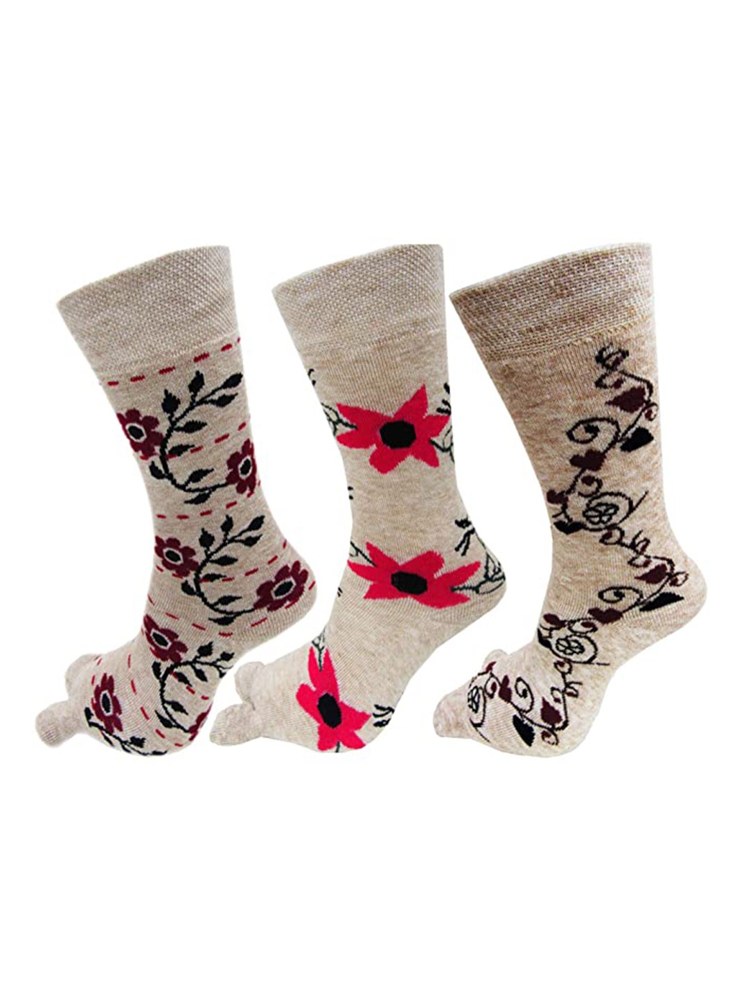 

RC. ROYAL CLASS Women Beige Pack Of 3 Patterned Calf Length Socks