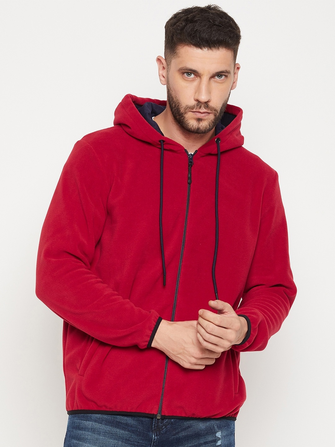 

EDRIO Men Red Hooded Sweatshirt