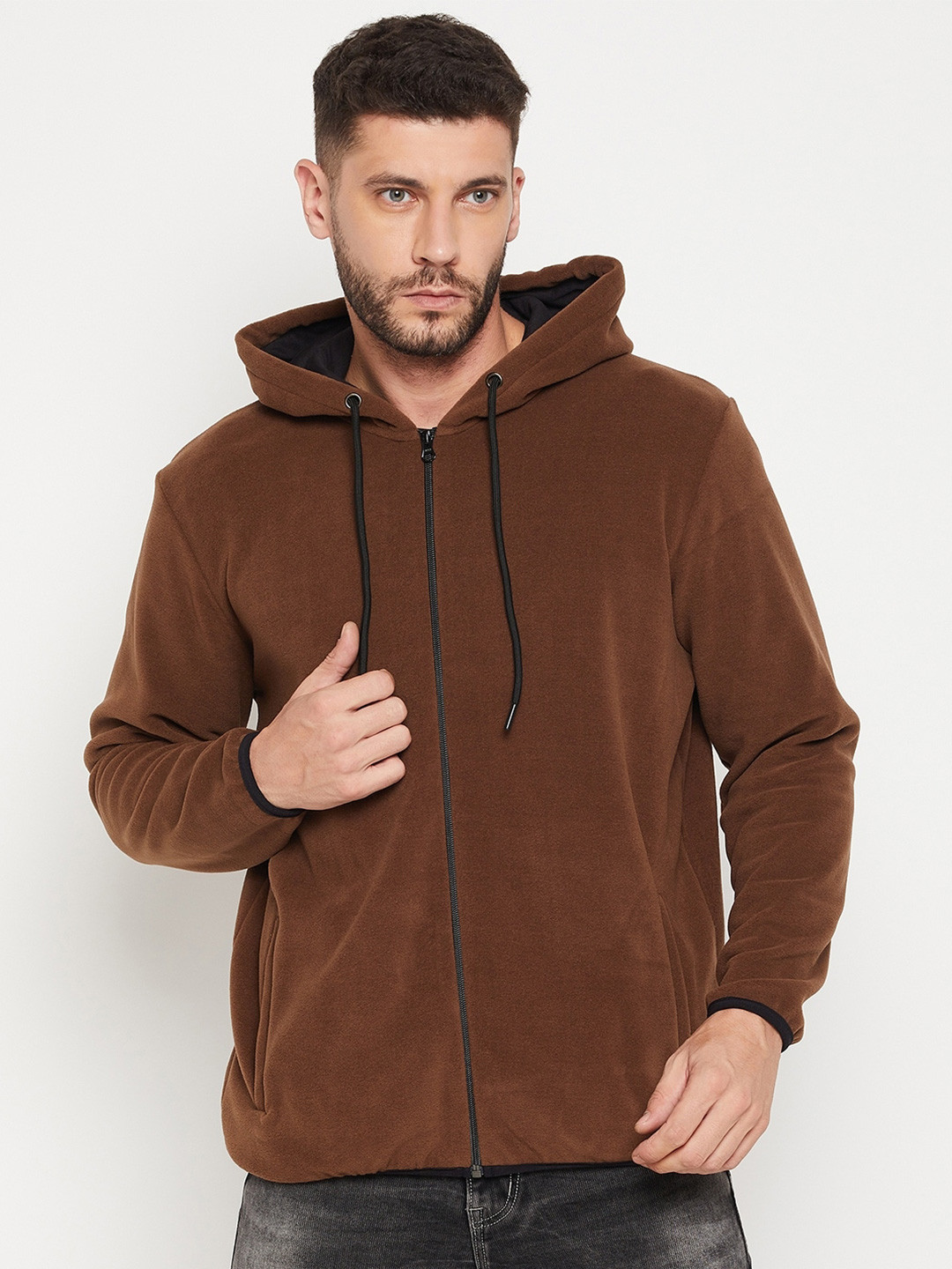 

EDRIO Men Coffee Brown Hooded Sweatshirt