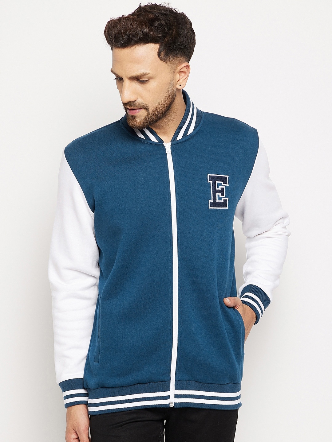 

EDRIO Men Blue & White Fleece Sweatshirt