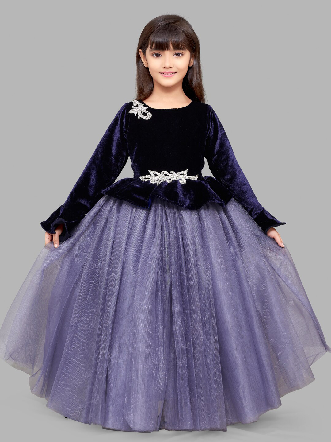 

Pink Chick Girls Navy Blue Velvet Maxi Gown Dress