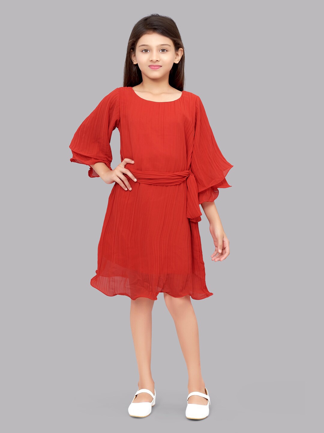 

Pink Chick Red Georgette A-Line Dress