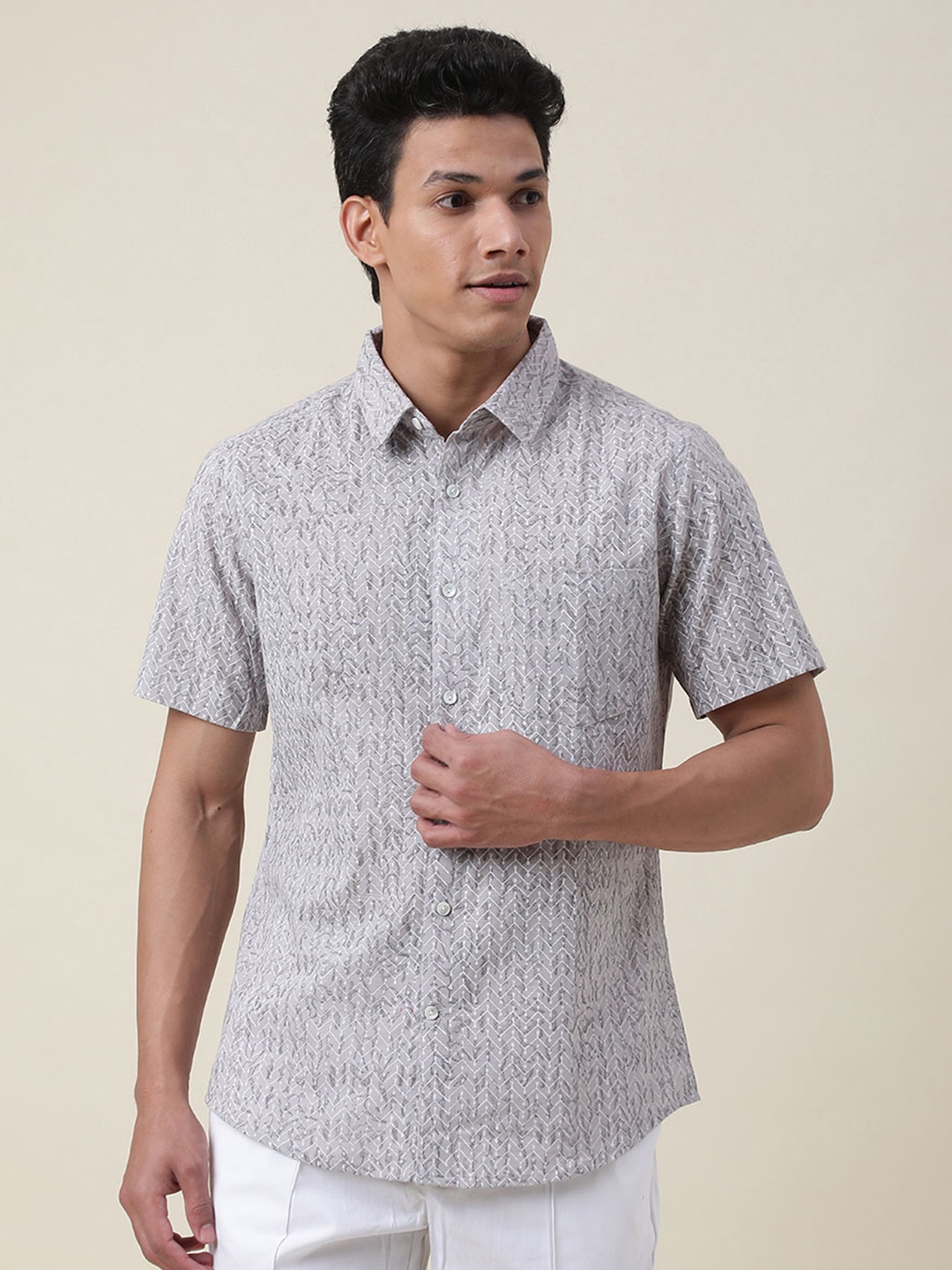 

Fabindia Men Slim Fit Printed Cotton Casual Shirt, Grey