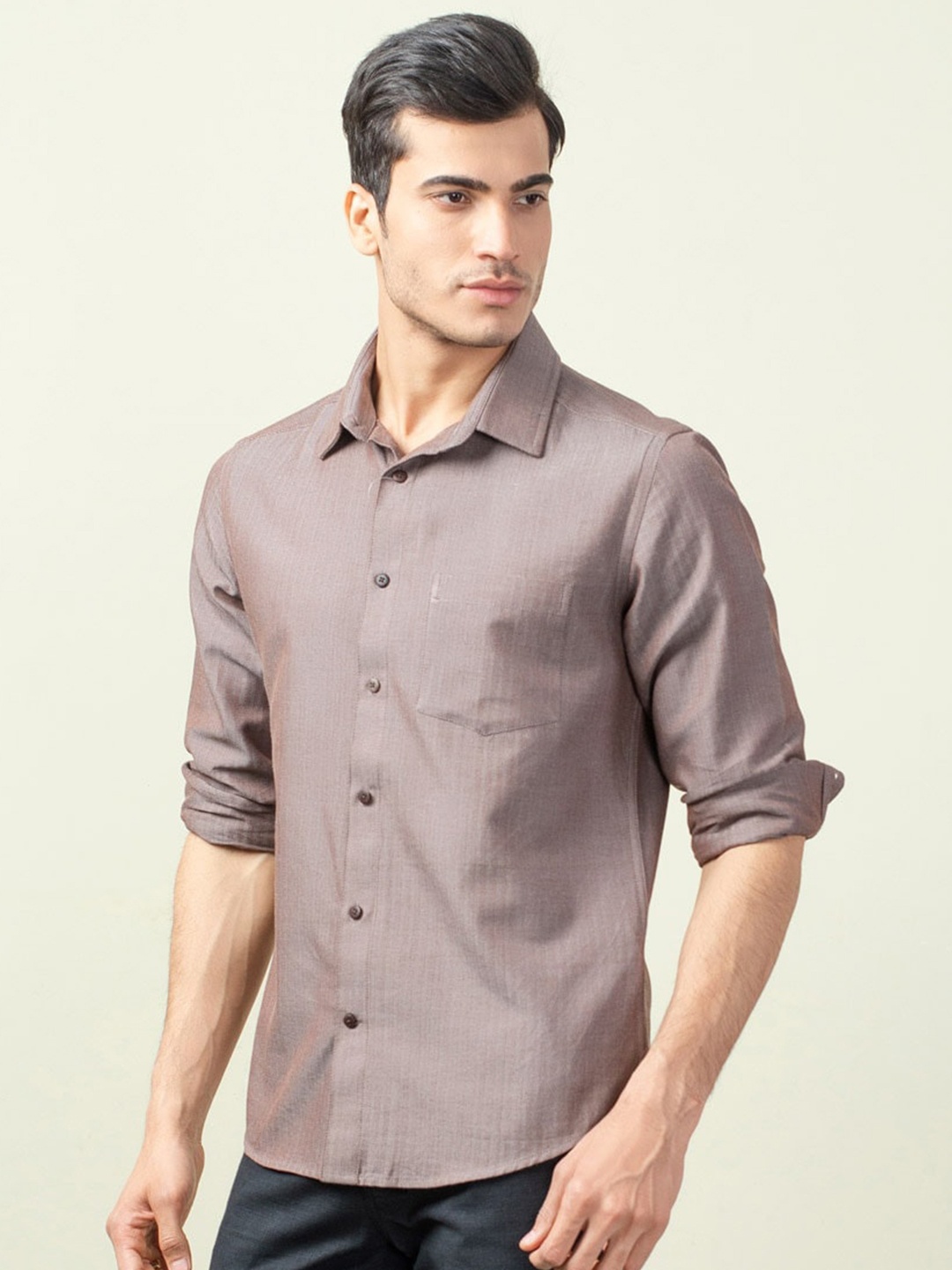 

Fabindia Men Brown Slim Fit Cotton Casual Shirt