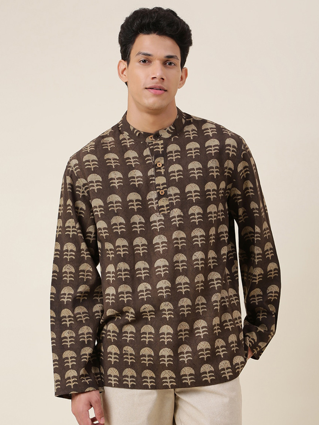 

Fabindia Men Brown Comfort Printed Cotton Casual Shirt