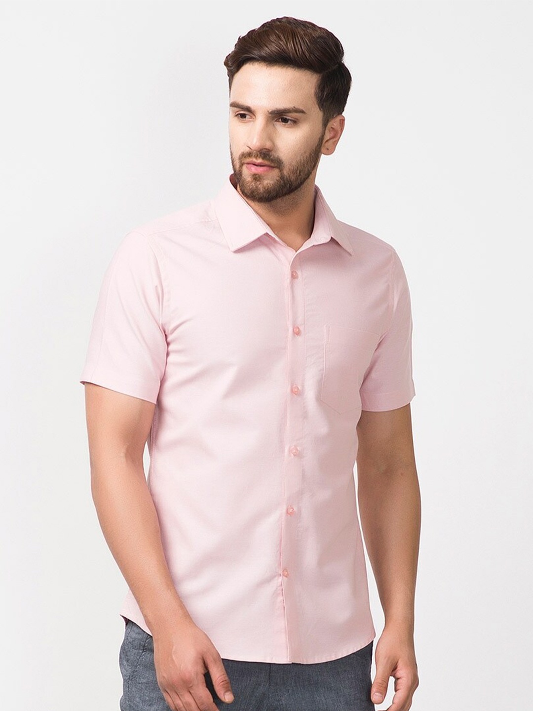 

Fabindia Men Pink Slim Fit Cotton Casual Shirt