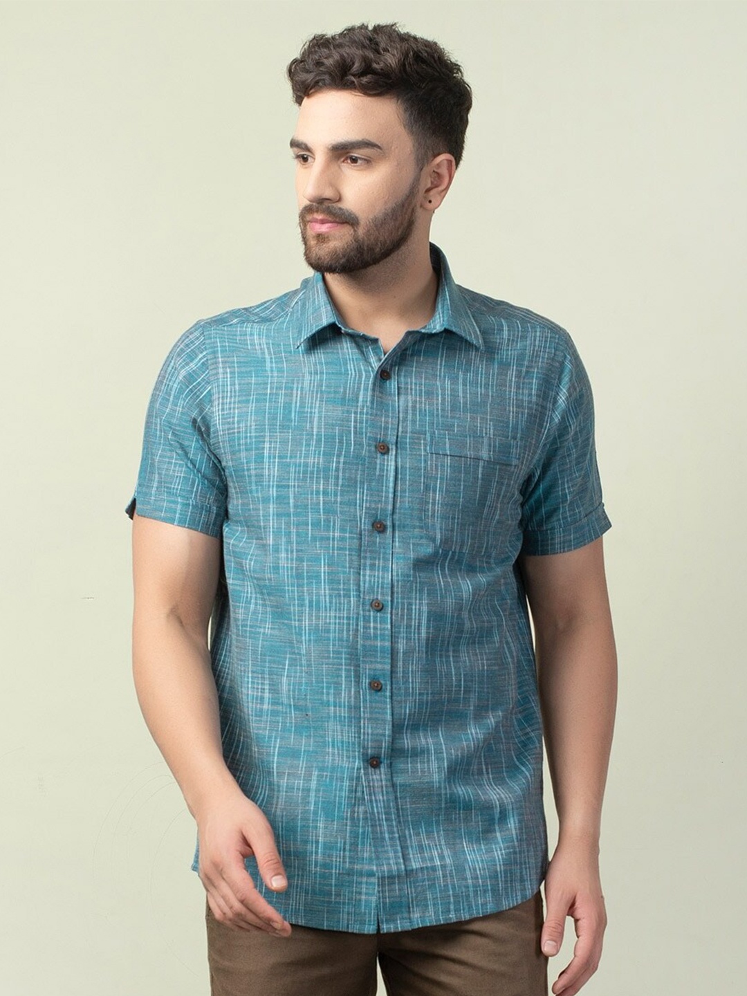 

Fabindia Men Teal Comfort Checked Cotton Casual Shirt