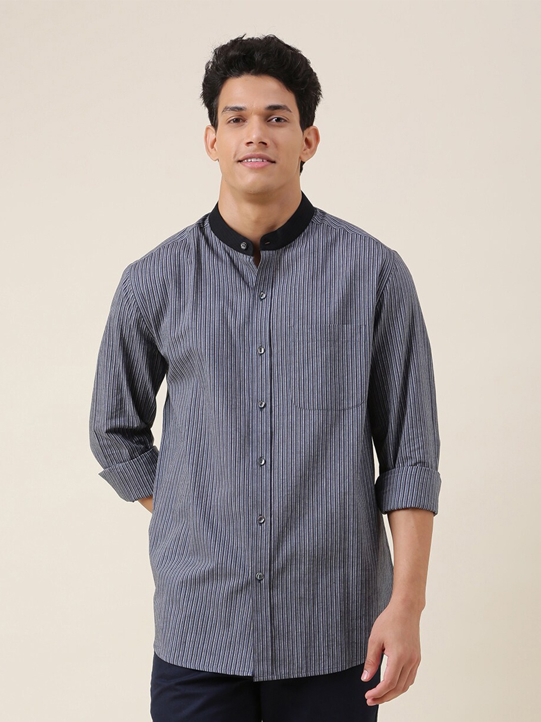 

Fabindia Men Blue Comfort Striped Cotton Casual Shirt