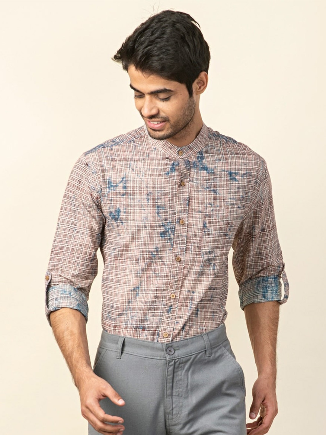 

Fabindia Men Beige Comfort Printed Cotton Casual Shirt