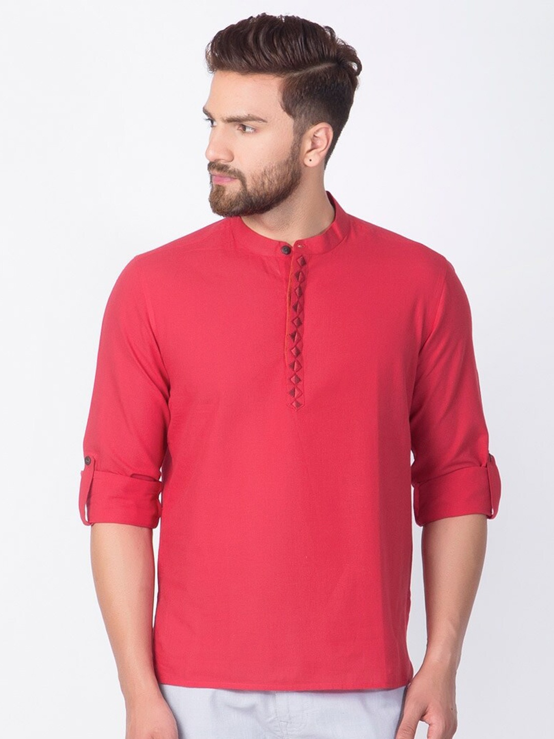 

Fabindia Men Red Cotton Solid Comfort Casual Shirt