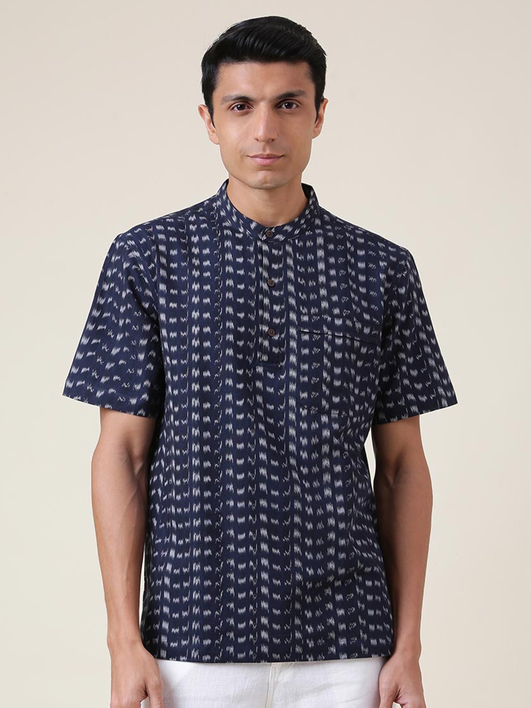 

Fabindia Men Navy Blue Cotton Comfort Printed Casual Shirt