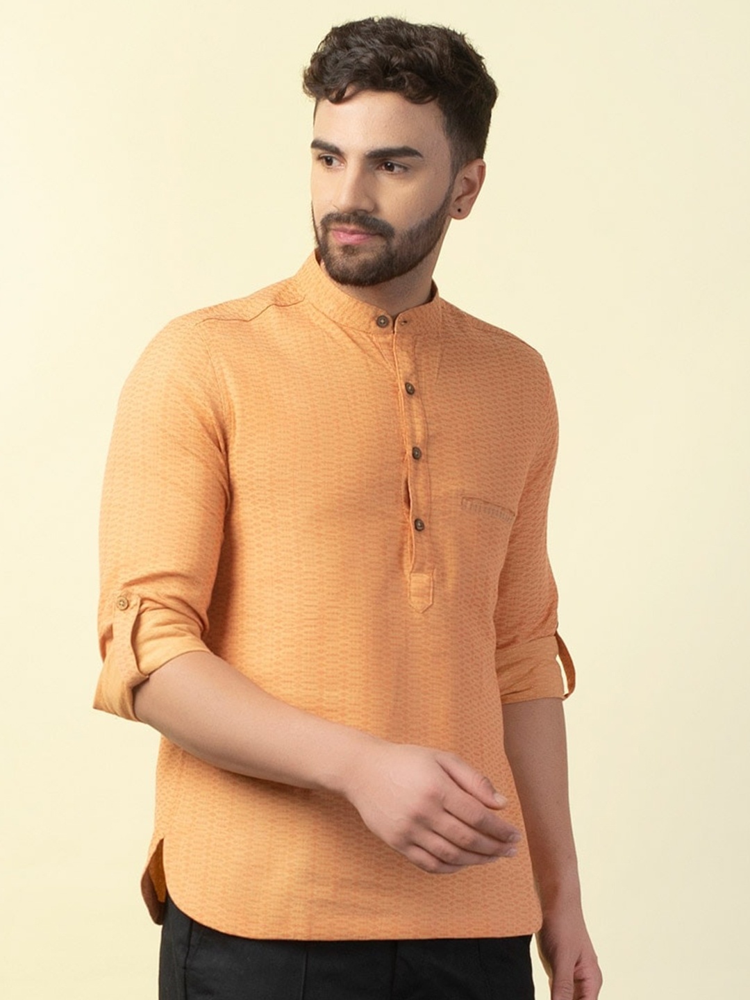 

Fabindia Men Cotton Slim Fit Casual Shirt, Orange