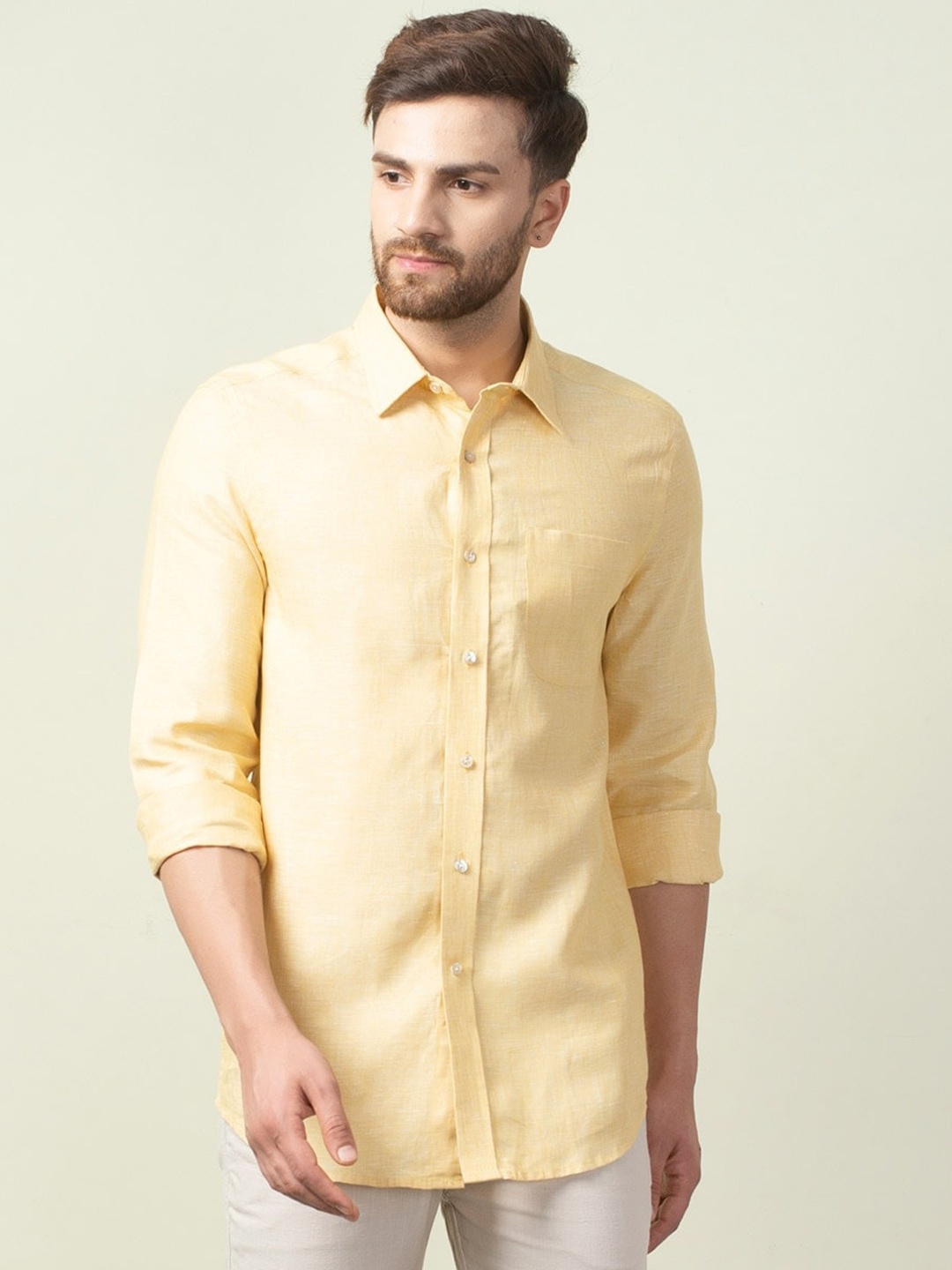 

Fabindia Men Mustard Solid Comfort Casual Shirt