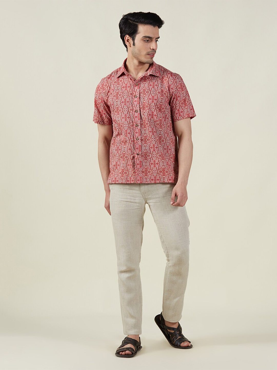 

Fabindia Men Red Cotton Comfort Printed Casual Shirt