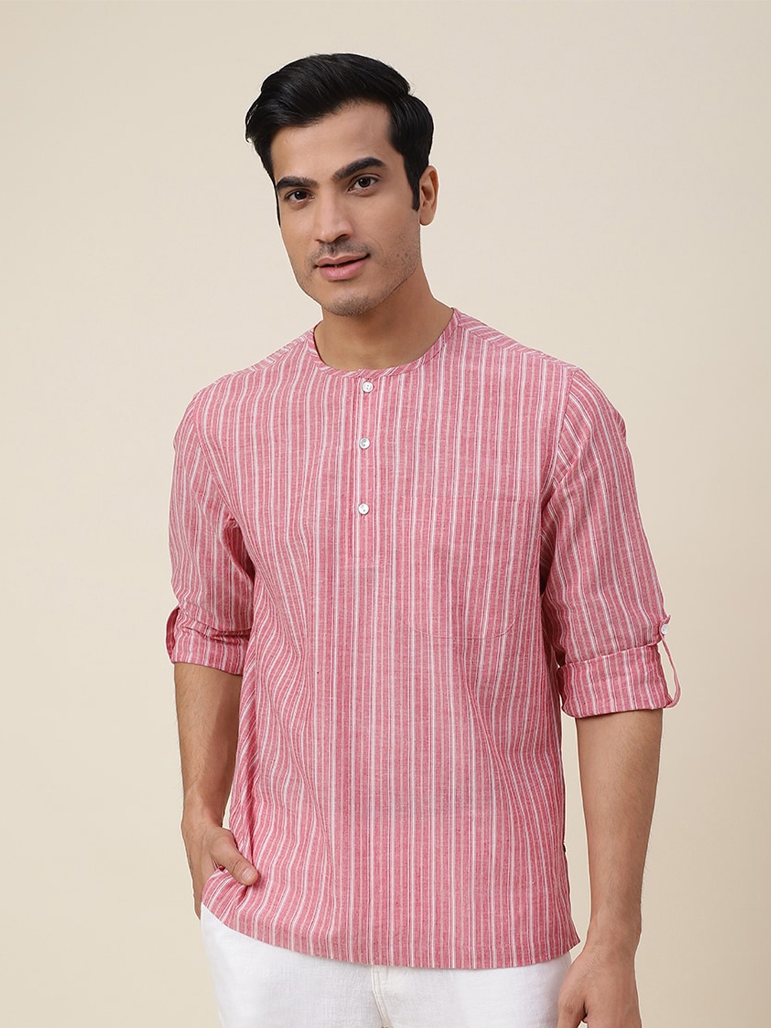 

Fabindia Men Red Cotton Comfort Striped Casual Shirt