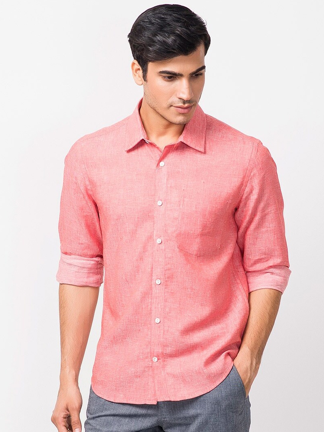 

Fabindia Men Red Cotton Slim Fit Casual Shirt