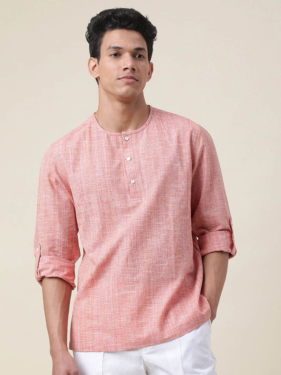 

Fabindia Men Comfort Printed Cotton Casual Shirt, Pink