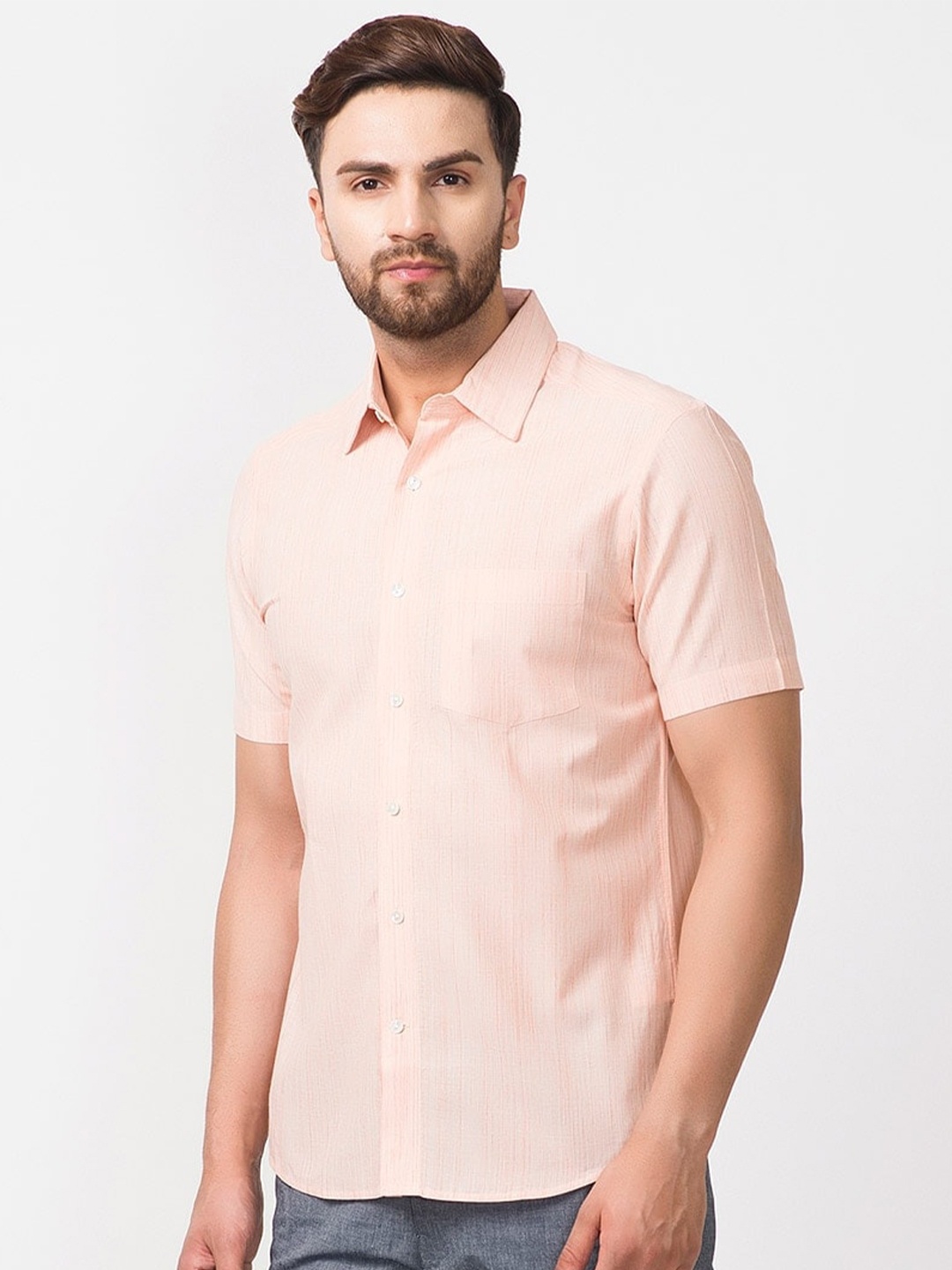 

Fabindia Men Pink Slim Fit Casual Cotton Shirt