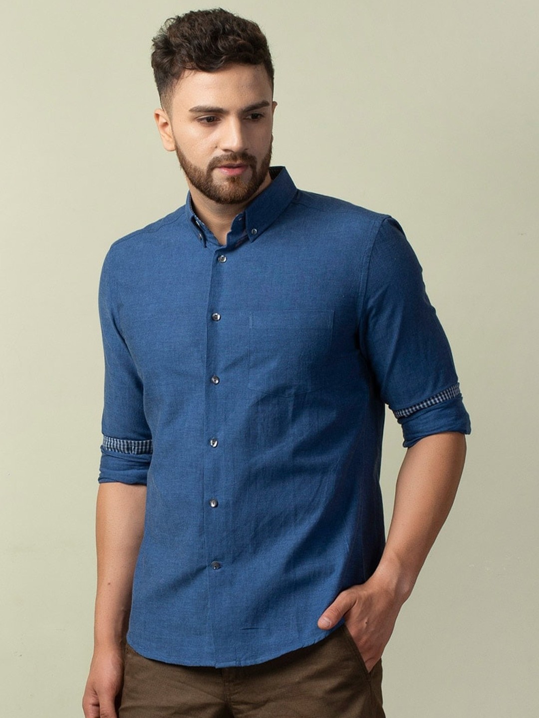 

Fabindia Men Navy Blue Slim Fit Casual Cotton Shirt