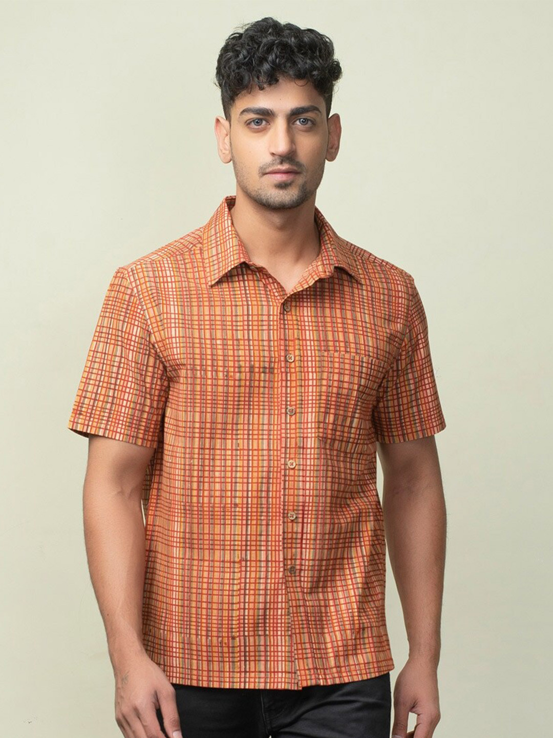 

Fabindia Men Comfort Tartan Checks Cotton Casual Shirt, Red