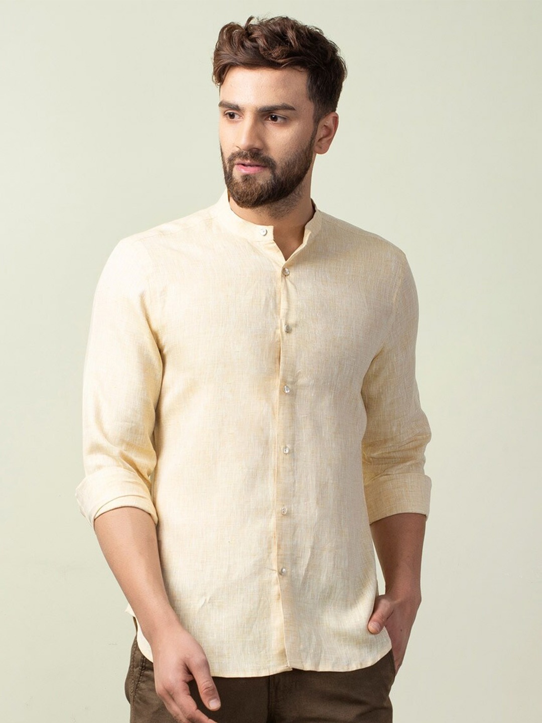 

Fabindia Men Yellow Slim Fit Casual Shirt