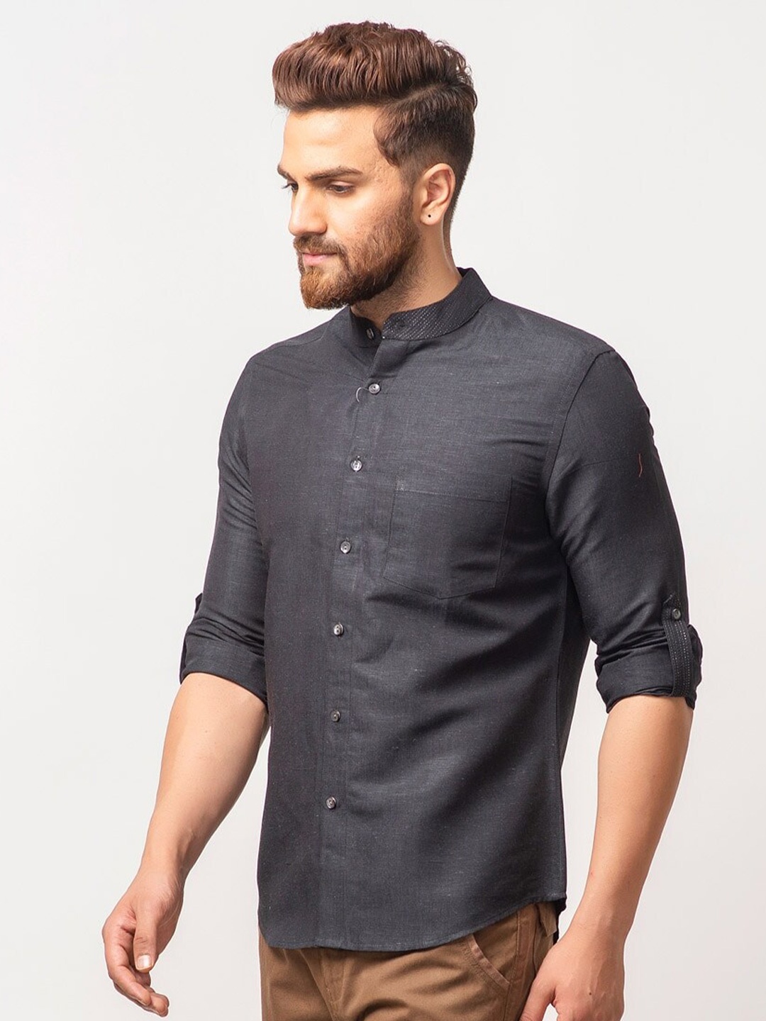 

Fabindia Men Black Slim Fit Casual Shirt