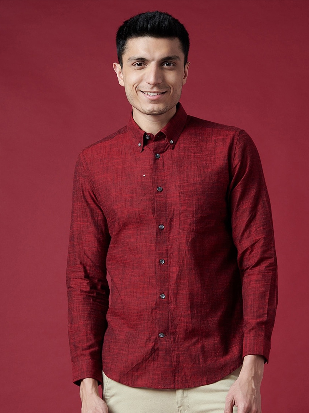 

Fabindia Slim Fit Button-Down Collar Cotton Casual Shirt, Maroon