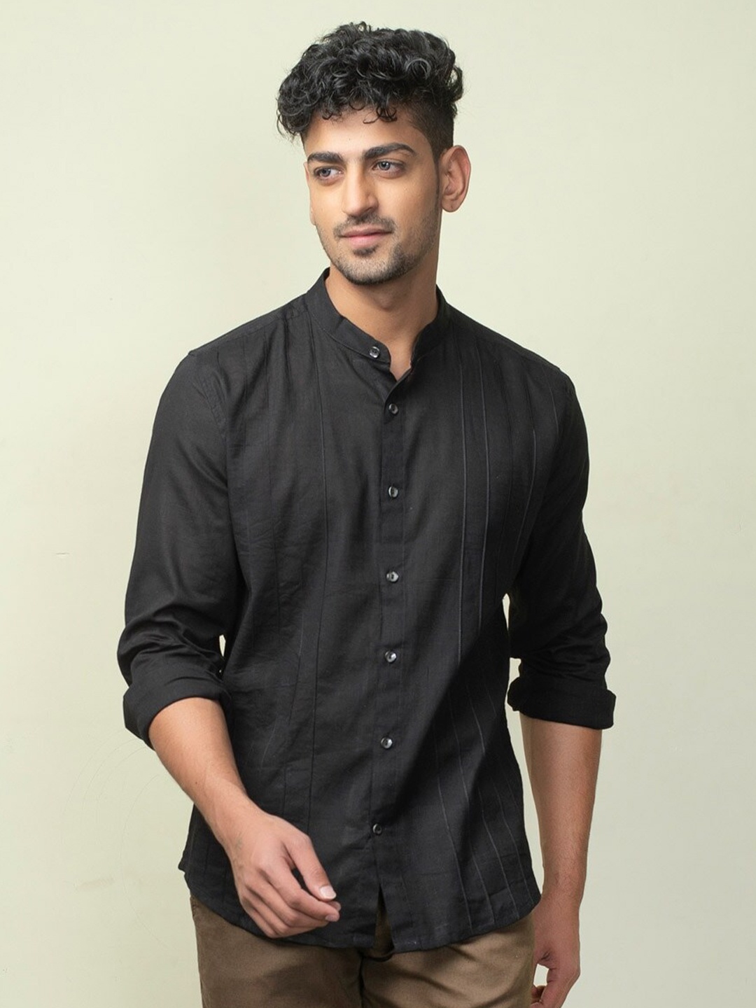 

Fabindia Men Black Slim Fit Cotton Casual Shirt
