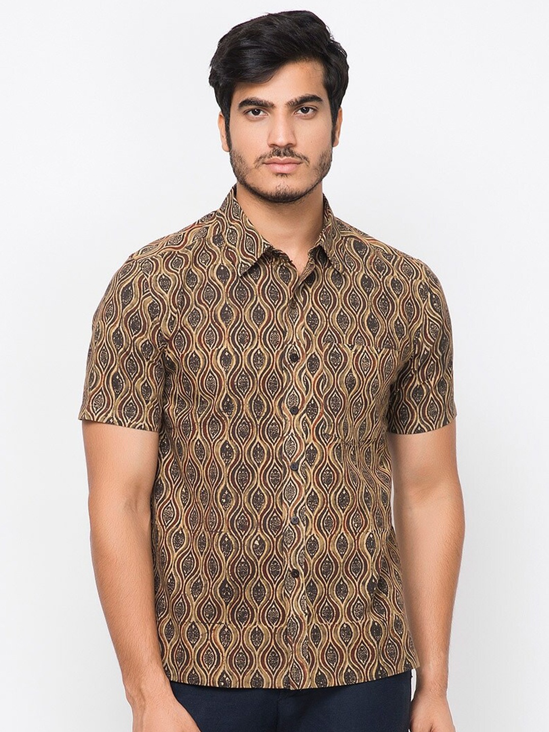 

Fabindia Men Yellow Comfort Floral Printed Cotton Casual Shirt