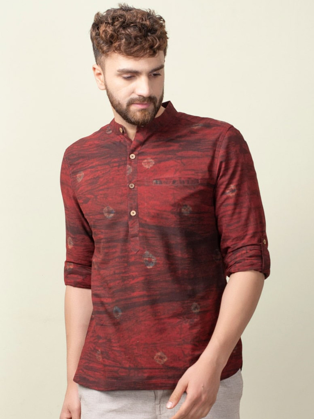 

Fabindia Men Slim Fit Printed Cotton Casual Shirt, Maroon