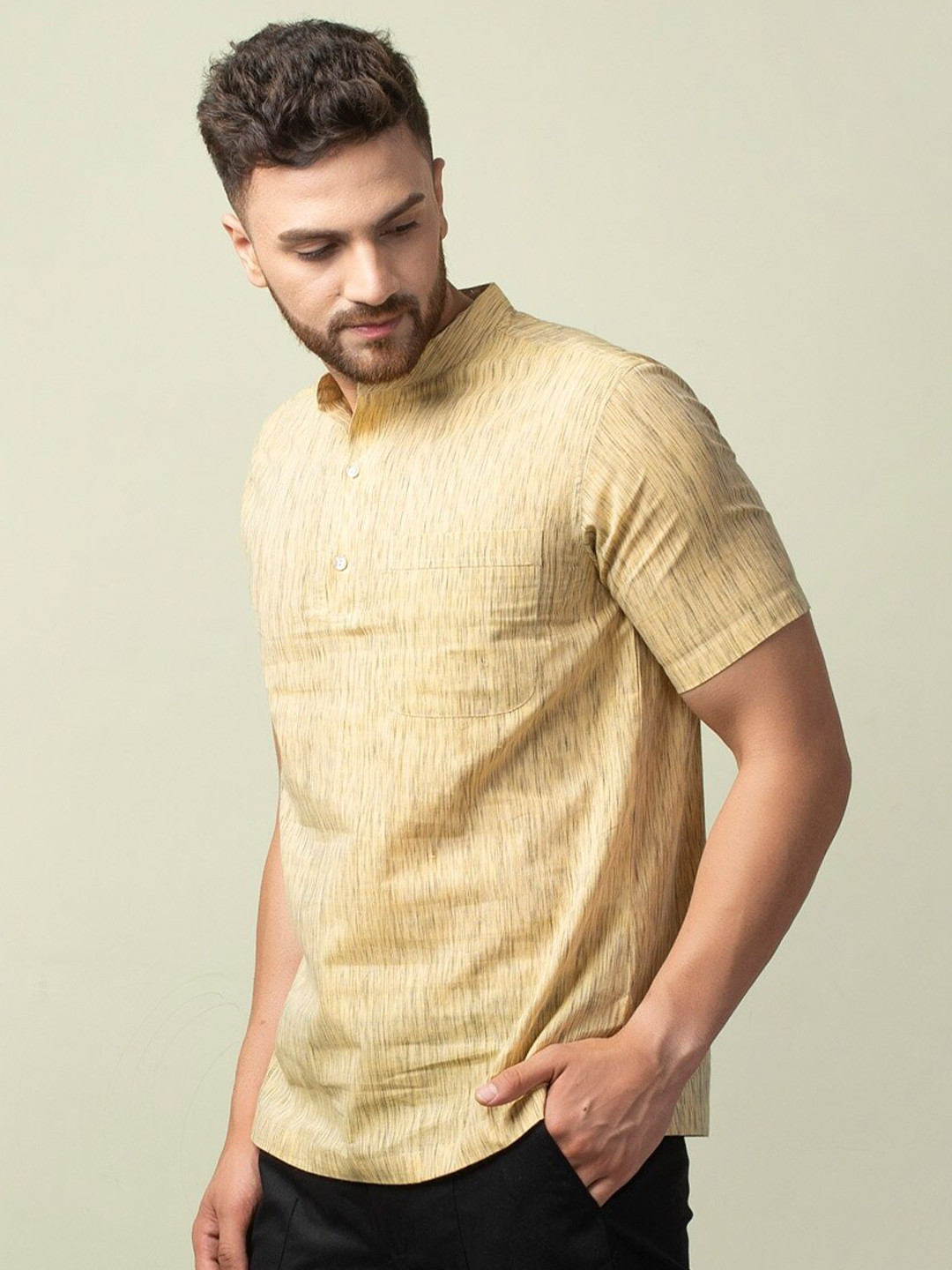 

Fabindia Men Comfort Printed Cotton Casual Shirt, Beige