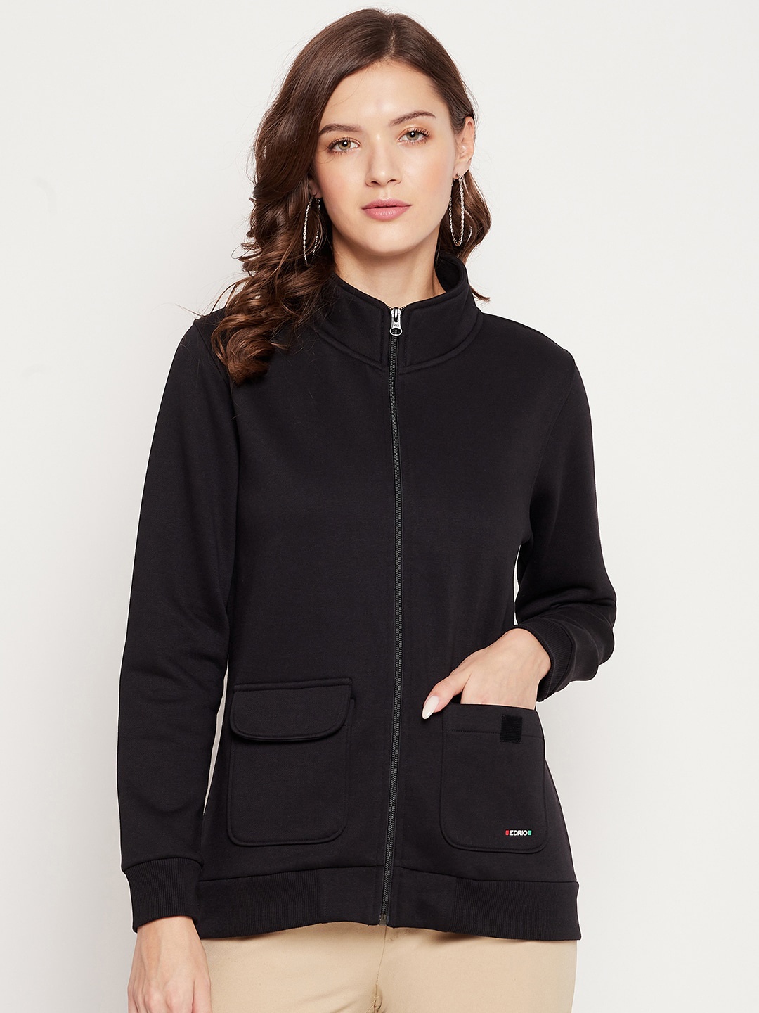 

EDRIO Women Black Fleece Sweatshirt