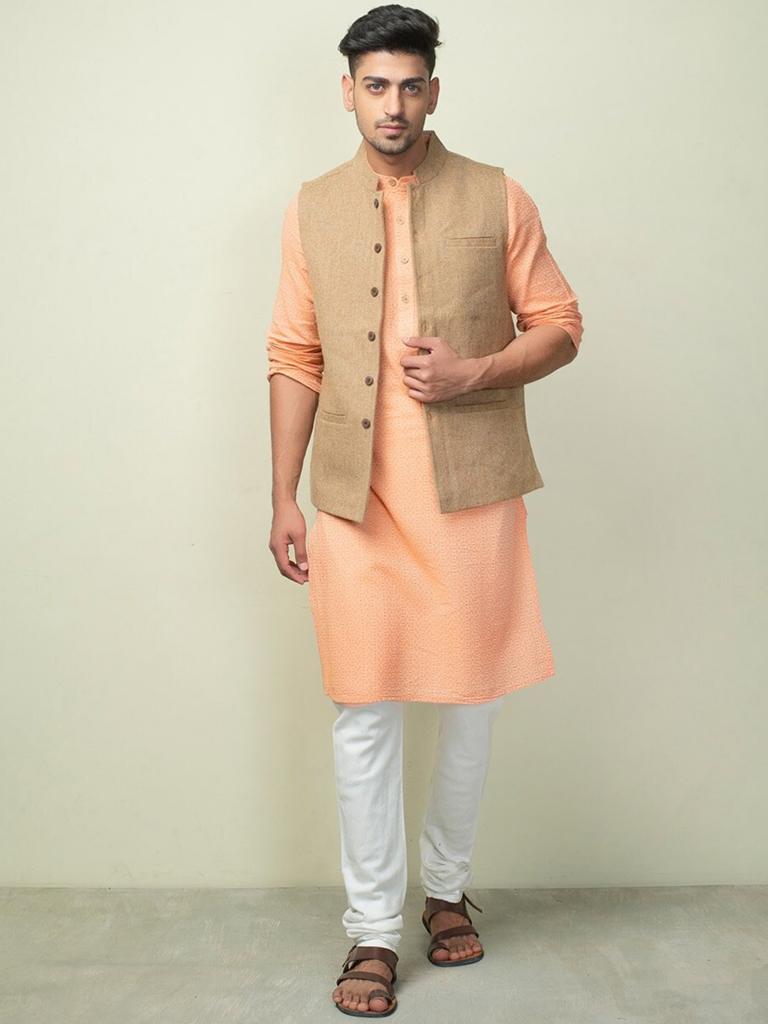 

Fabindia Men Beige Nehru Jackets