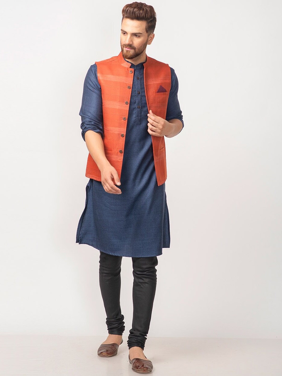 

Fabindia Men Rust Woven Nehru Jackets