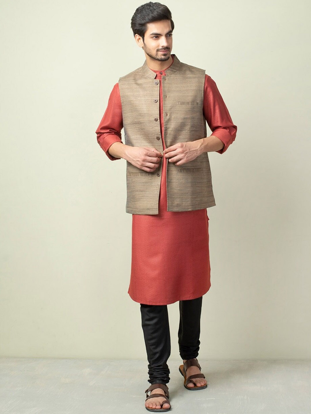 

Fabindia Men Grey Nehru Jackets