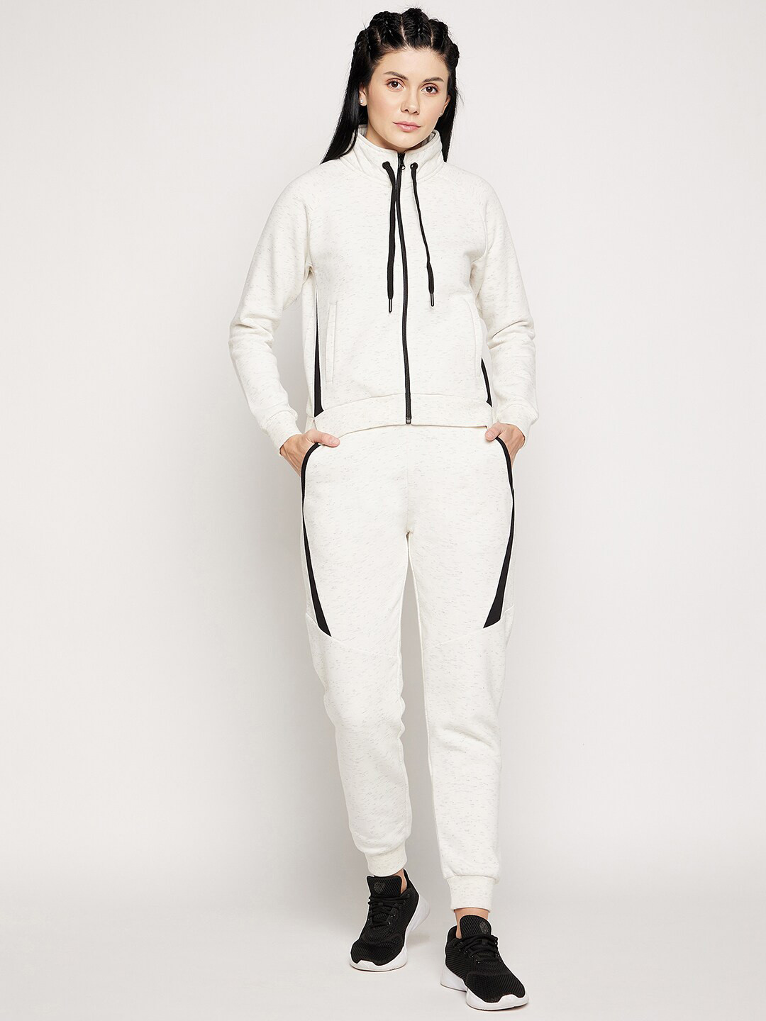 

EDRIO Women White Structured Fit Tracksuit