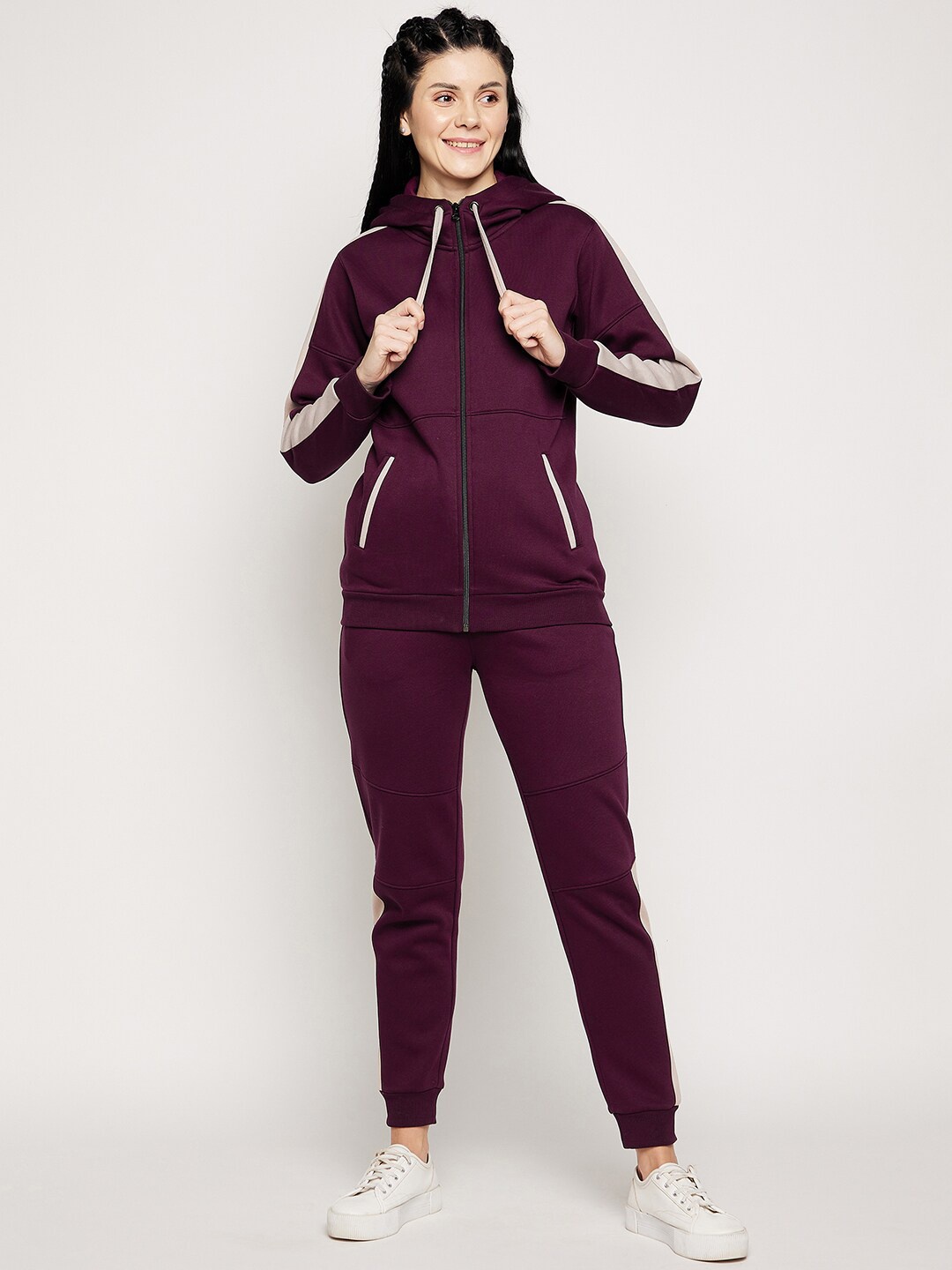 

EDRIO Women Purple Regular Hooded Tracksuit