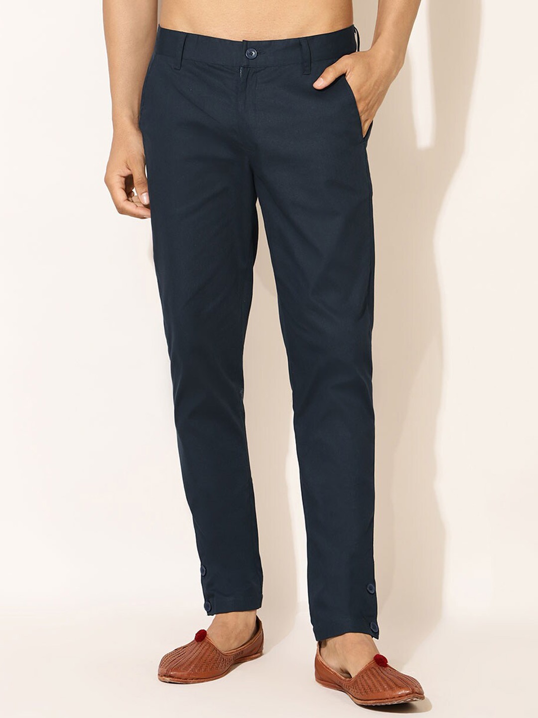

Fabindia FabBasic Men Navy Blue Slim Fit Cotton Trouser